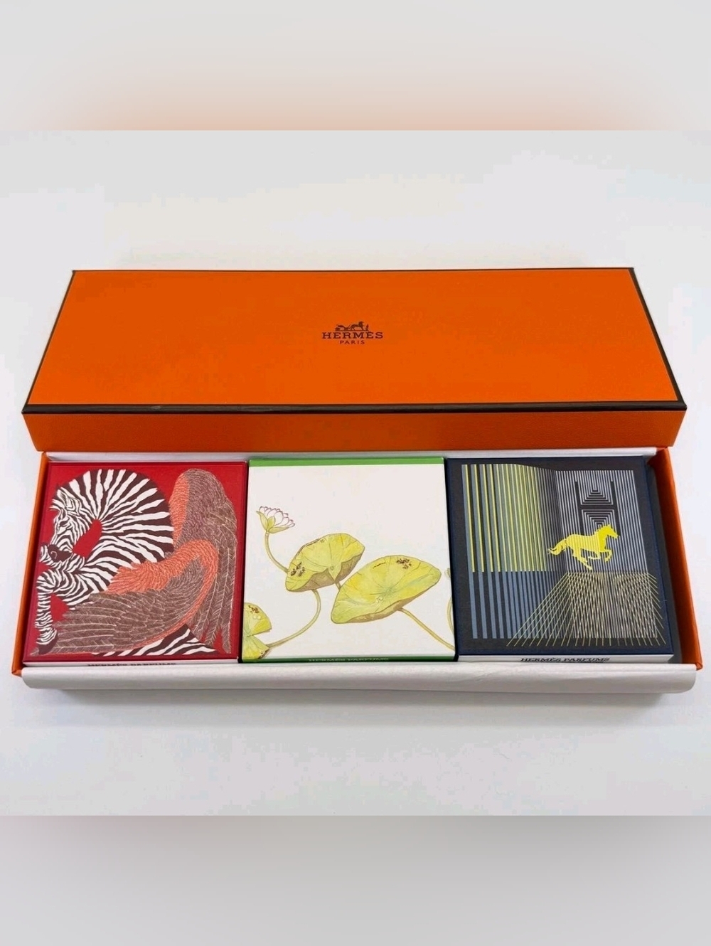 HERMÈS Paris Soap Set 3 Bars Coffret Rhubarbe Nil Citron Noir Japan NIB NWT